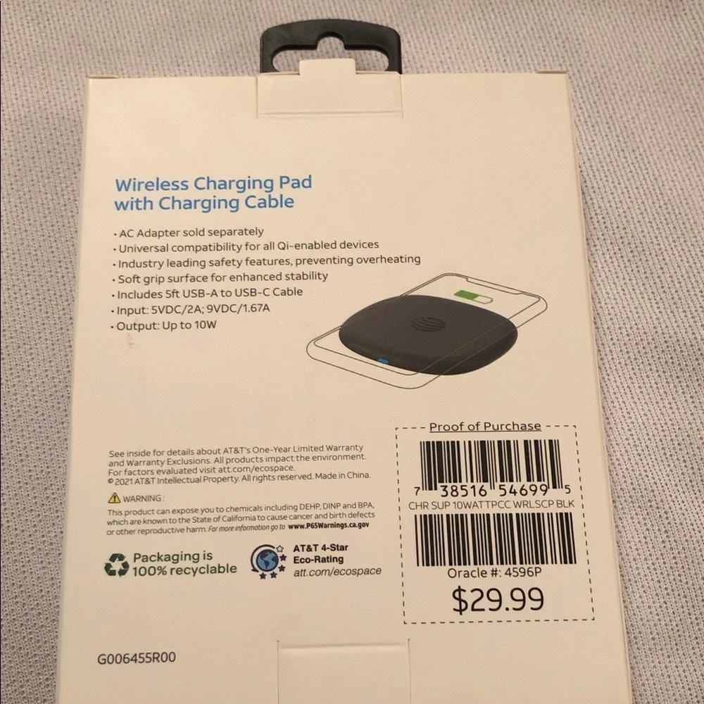 AT&T Black 10W Wireless Charging Pad